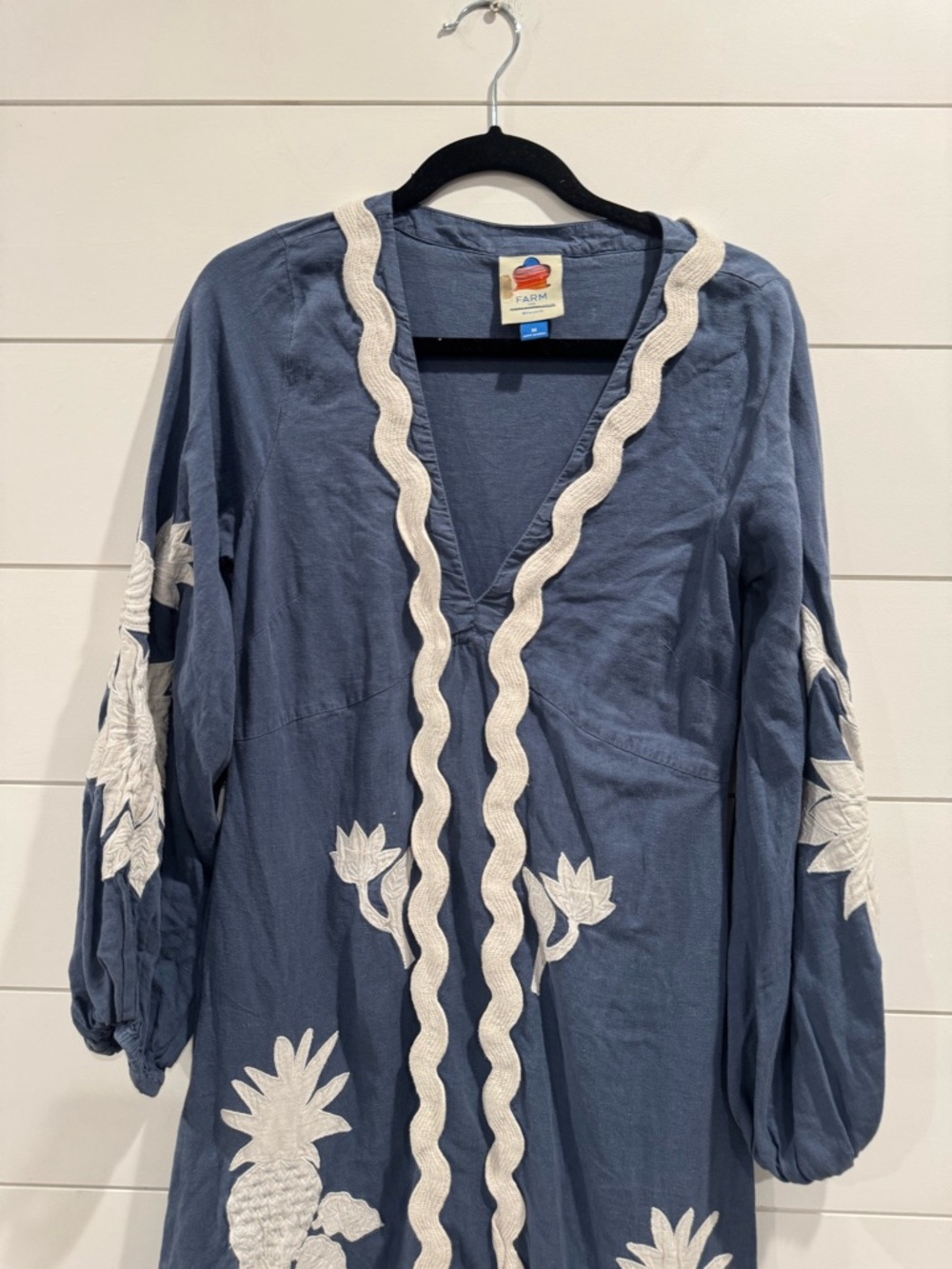 Farm Rio blue embroidered long sleeve maxi dress - Picture 6 of 10